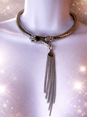 NEW DL Auld Real Vintage Mesh Silver Snake Lariat Choker Necklace